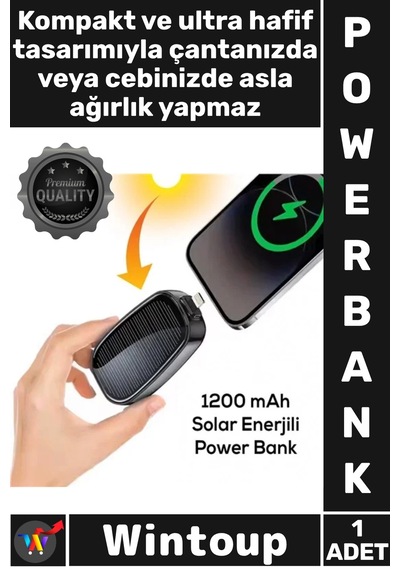 Powerbank 1200 Mah Taşınabilir Güneş Panelli Şarj Cihazı Kamp Doğa Uyumlu Solar Enerjili Power Bank Çok Renkli