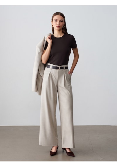 Dilvin 72682 Kemerli Pileli Pantolon-taş