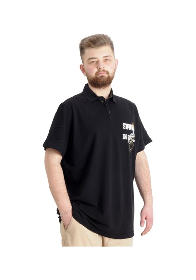 Mode Xl Büyük Beden Erkek T-Shirt Polo Parçalı Summer 23331 Siyah 001