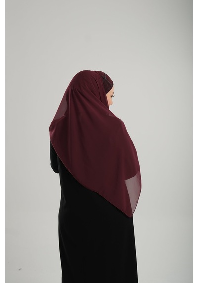 Hürrem Bone Bordo Arkadan Bağlamalı Abiye Şal Şifon Kare Desenli Taşlı 1900 16 Bordo