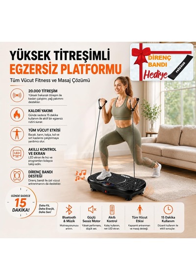Yüksek Titreşimli Egzersiz Platformu Bluetooth Masaj Aleti Ev Fitness Cihazı Direnç Lastiği Hediye