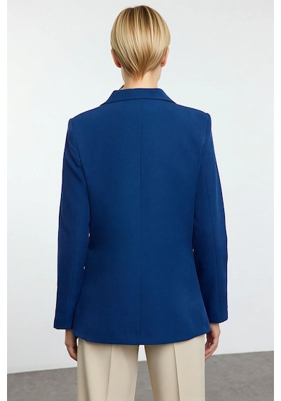 Benerly Kadın Kruvaze Yaka Uzun Kol Regular Kalıp Dokuma Blazer Ceket Fon Indigo