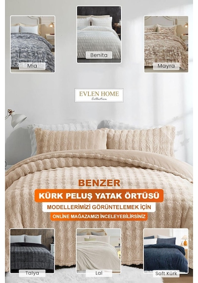 Kürk Yatak Örtüsü Yorgan Uyku Seti Tek Kişilik Çarşaflı Peluş Yumuşak Dolgulu Rody 3 Parça Bej