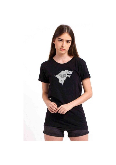 G O T Stark Baskılı Siyah Kadın Tshirt