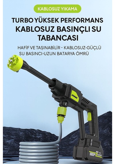 Taşınabilir Sulama Ve Temizlik Seti - Şarjlı Yüksek Basınçlı Oto Yıkama Tabancası - Sulama Tabancası 1