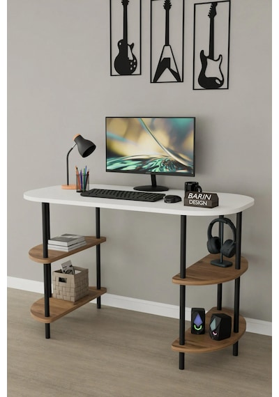 120 Cm Çalışma Masası Bilgisayar Masası 2 Raflı Kitaplık Ofis Ders Masası Ahşap Metal Ayaklı Beyaz - Atlantik Çam 120 Cm Çalışma Masası Bilgisayar Masası 2 Raflı Kitaplık Ofis Ders Masası Ahşap Metal Ayaklı Beyaz - Atlantik Çam