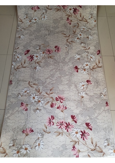 Çiçekli Kaymaz Yolluk - Yıkanabilir Dört Mevsim Halı Salon, Banyo, Balkon, Genç Odası Yeşil