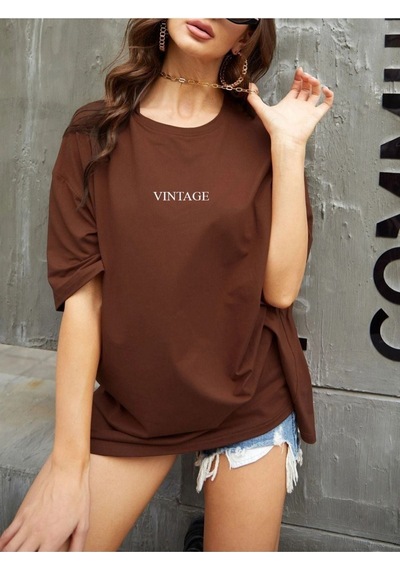 Kadın Vintage Baskılı Oversize T-shirt 001