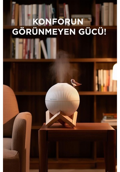 H13 Beyaz Minimalist Kuş Figürlü Ahşap Standlı Gece Lambalı Dekoratif Hava Nemlendiricisi (İthalatçı Garantili)