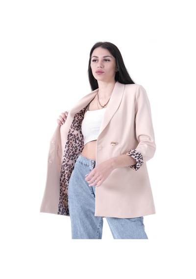 Feminist Taş Şal Yaka Leopar Astarlı Kruvaze Ceket 39711561.50 Taş