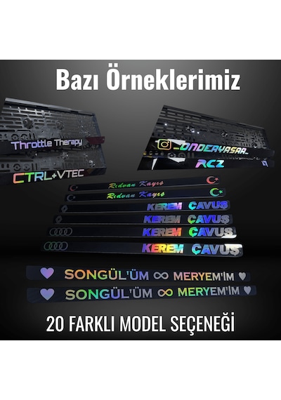2 Adet Kişiye Özel Holografik Yazılı Piano Black Pleksi Oto Plaka