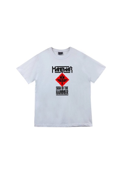 Stoned&Fame Unisex Beyaz Manowar Baskılı T-shirt Beyaz