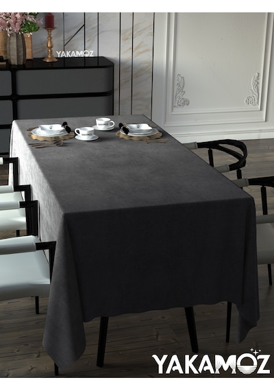 Karanlık Gri Kadife Dokulu Masa Örtüsü Dertsiz Velvet Touch Serisi Karanlık Gri