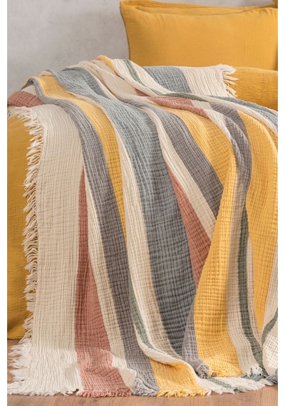 Varol 4 Katlı %100 Pamuk Müslin Pike & Yatak Örtüsü 230x250 Cm Sarı/230x250 Sarı