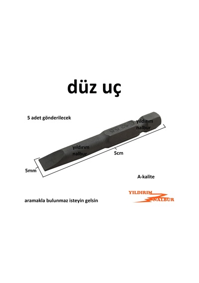 5 Adet Bits Düz Uç Tornavida Uçlu Model Tornavida Ucu Şarjlı Matk