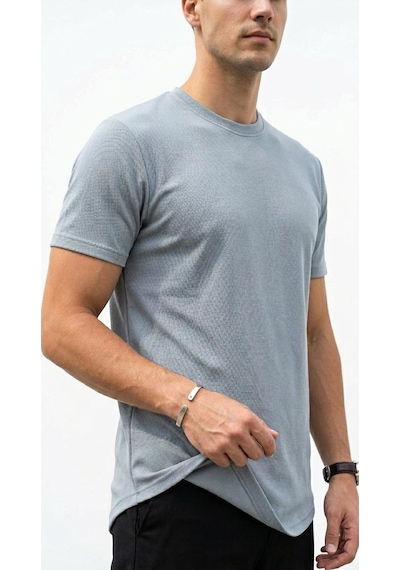 Plus Scorpion Erkek Slim Fit Basic Tişört Esnek, Terletmeyen Pike Dokulu Kumaş Mavi