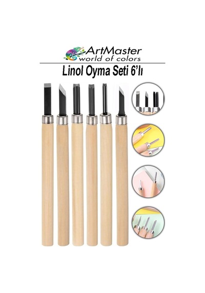 Linol Oyma Seti 6 Parça 1 Paket Ahşap Saplı 6 Bıçaklı Linol Oyma Kesme Bıçak Seti Linolyum Baskı