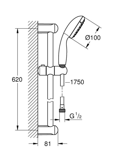 Grohe 2759800e Tempesta 100 2 Fonksiyonlu Sürgülü Duş Seti Krom
