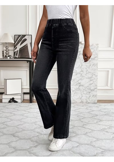 Bhrwear Kadın Beli Lastikli Paçaya Doğru Hafif Ispanyol Gelen Kot Pantolon Renkli