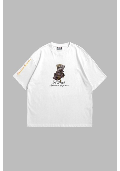 Startmore Money Hand Baskılı Oversize Unisex Beyaz Beyaz