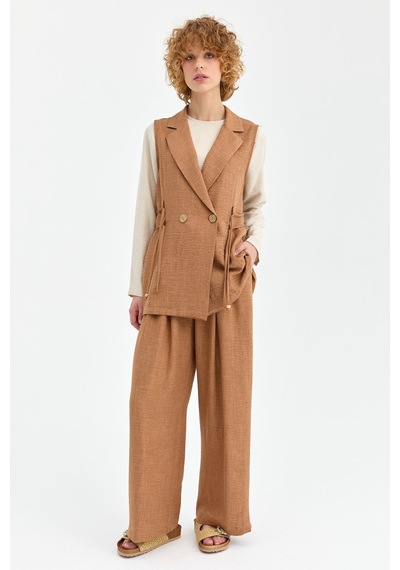 Esswaap Yelek Bluz Pantolon Takım Camel Kahverengi