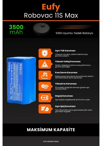Eufy Robovac 11s Max 3500mah Robot Süpürge Bataryası