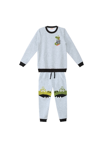Denokids Erkek Çocuk Kışlık Timsah Desenli Gri Uzun Kollu Eşofman Takımı 2-7 Yaş