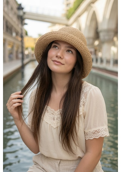 Mollycrush Kadın Camel Yazlık Örgü Bucket Şapka Güneş Koruyucu Trend Kova Model Hasır