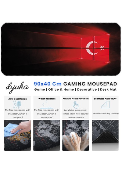 90x40cm Türk Bayrağı Xxl Büyük Boy İlyuka Gaming Oyuncu Mousepad