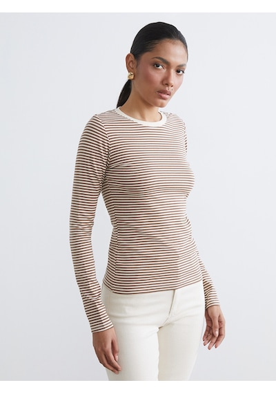 Lcwaıkıkı Basic Bej Bisiklet Yaka Çizgili Kadın Body