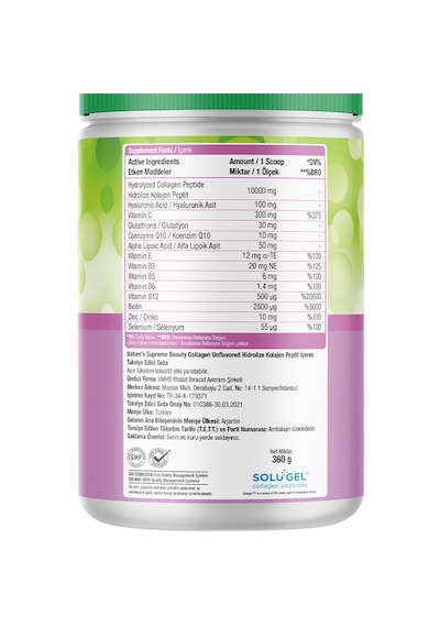 Natures Supreme Beauty Collagen Powder 360 Gr Aromasız