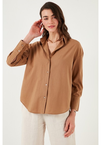 Lela Pamuklu Regular Fit Uzun Kollu Düz Bayan Gömlek Cf25S168305 Camel