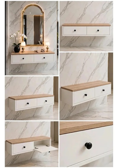 Modern Mdf Beyaz 2 Kapaklı Makyaj Masası - Dresuar Beyaz Safir Meşe
