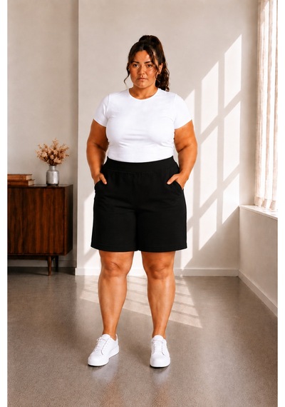 Sngl Tekstil Kadın Büyük Beden Şort 3xl 4xl 5xl 6xl 7xl 8xl 9xl Siyah