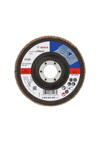 115 Mm Çapında Metal İçin Alüminyumoksit Flap Zımpara, 120 Kum