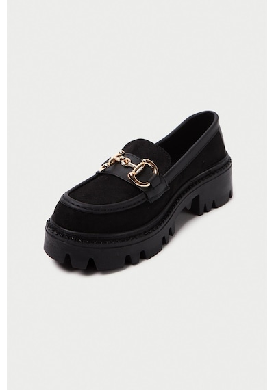Mubiano Mb1170-s Kalın Taban Lüx Süet Tokalı Siyah Kadın Kolej Loafer Siyah