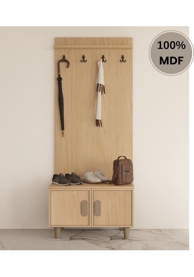 Karanfil Mdf Ayaklı Tasarım Askılıklı Portmanto Ayakkabılık Bej