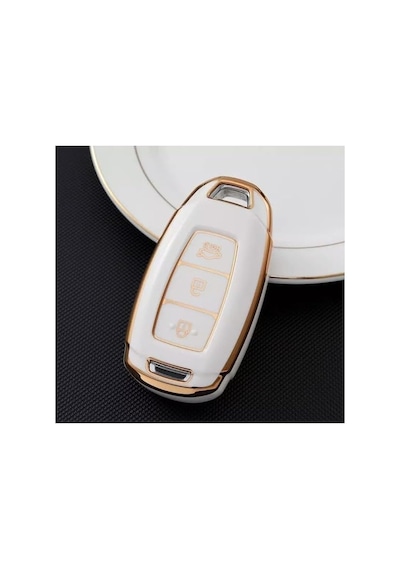 Autohan Keys Lüx Anahtar Kılıfı, Siyah-gold Renk, 3 Butonlu, I30 Ix25 Ix35 Kona Elantra Accent
