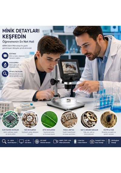 600x Dijital 4.3 İnç Lcd Ekranlı Hd Usb Mikroskop Elektronik, Takı Ve Eğitim İçin