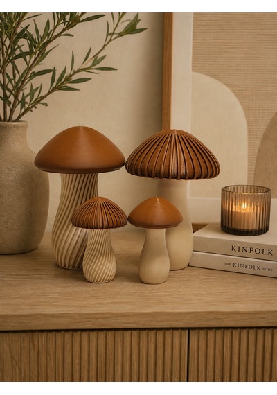 Modern Dekoratif Mantar Biblo Seti 4 Lü Minimalist Ev Dekoru Ahşap Görünümlü Şık Tasarım 100x40mm