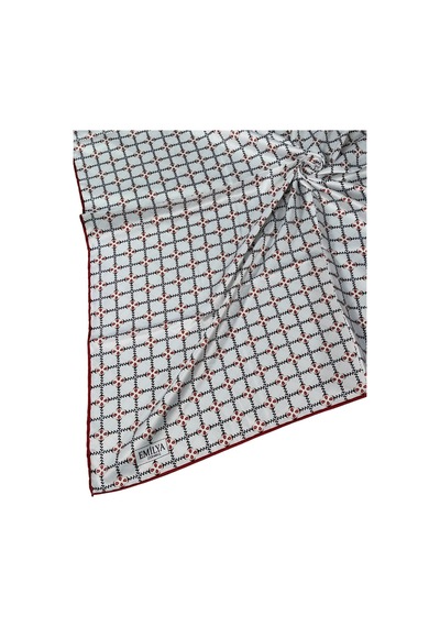 Mim Eşarp Emilya Rayon Desenli Eşarp 90x90 Cm Beyaz - Kırmızı