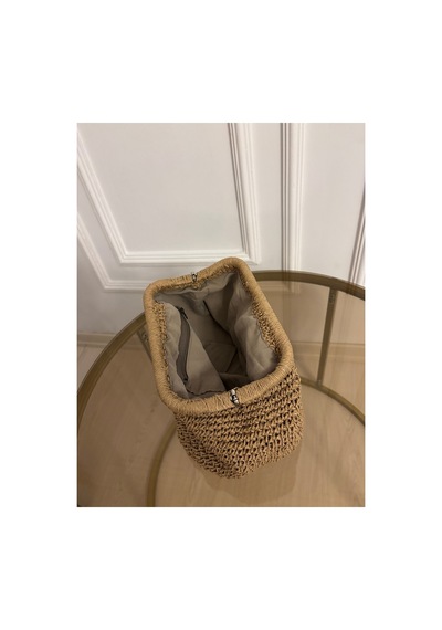 İçi Astarlı Hasır Clutch Örme Burslu Günlük Şık El Çantası