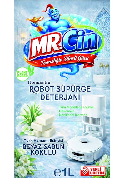 Mr.cin Robot Süpürge Deterjanı Beyaz Sabun Kokulu 1 Litre X 3 Adet Tekli