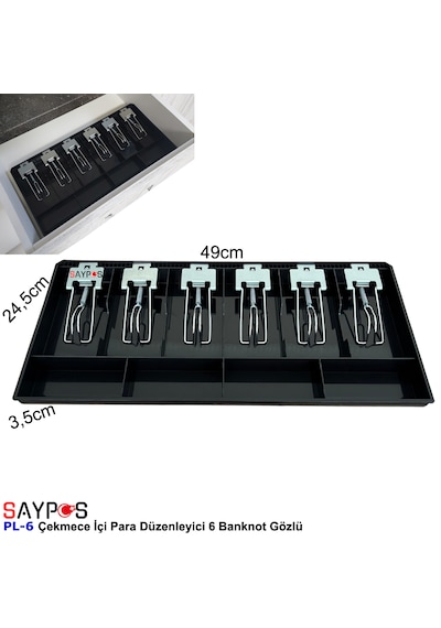 Metal Mandallı Rampalı Çekmece İçi Para Düzenleyici 6 Banknot 4 Bozuk Para Gözlü 49x24,5x3,5cm