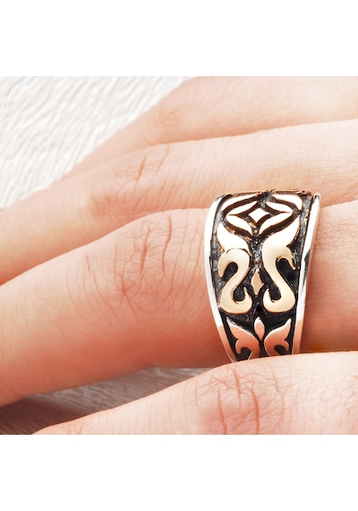 Kuyumcudukkanı Siyah Oksitli Bronzlu Usta İşi Elyapımı Gümüş Erkek Yüzük-60018-w-blk 21 Beyaz