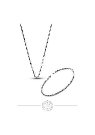 2.5 Mm Kral Yuvarlak 925 Ayar Gümüş Erkek Kolye Ve Bileklik Seti St424