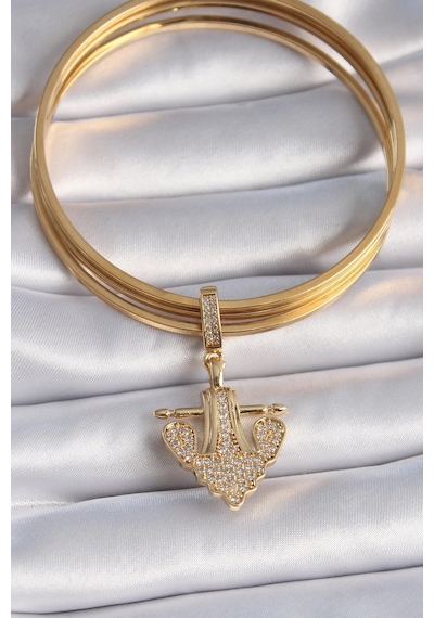 Mey İthalat Pirinç Gold Renk Zirkon Taşlı Çapa Model Ajda Charm Çok Renkli