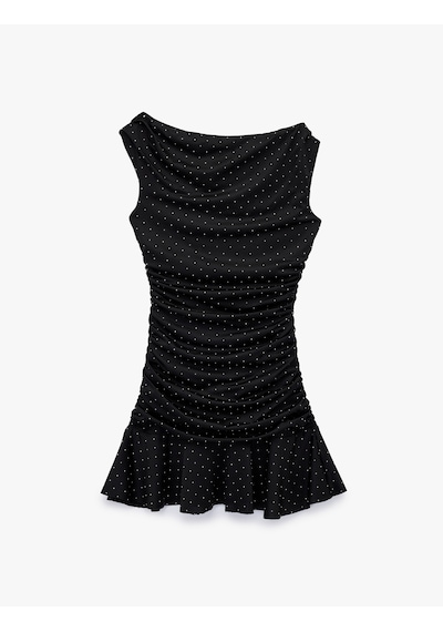 Koton Kayık Yaka Kolsuz Bodycon Drapeli Taşlı Mini Abiye Elbise Siyah 6sak80068fk Siyah