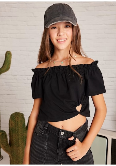 Mayoral Kız Çocuk Crop T-shirt 6028 Siyah