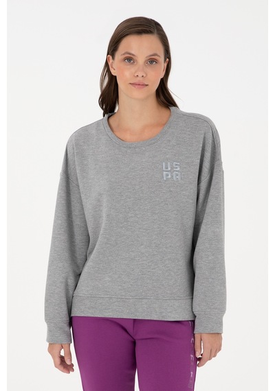 U.S. Polo Assn. Kadın Gri Melanj Basic Bisiklet Yaka Sweatshirt 50296919-VR086